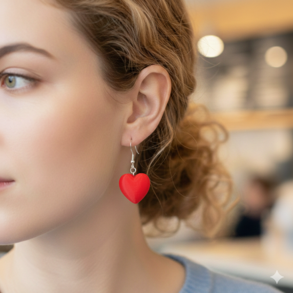 Woman wearing Heart Earring Pair of Heart Earrings - Stylish Earrings | 3D on Sea
